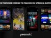 Peacock mobile app screens showing Your Bravoverse, vertical sports video, and mobile games.