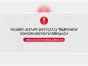 Official Polish Ministry of Education graphic for the school mobile phone consultation bill.