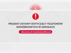Official Polish Ministry of Education graphic for the school mobile phone consultation bill.