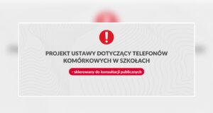 Official Polish Ministry of Education graphic for the school mobile phone consultation bill.