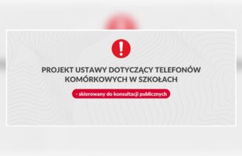 Official Polish Ministry of Education graphic for the school mobile phone consultation bill.