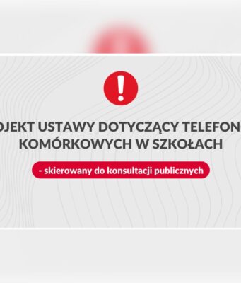 Official Polish Ministry of Education graphic for the school mobile phone consultation bill.