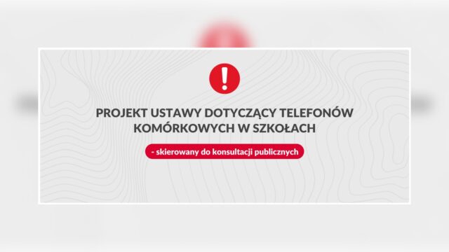 Official Polish Ministry of Education graphic for the school mobile phone consultation bill.