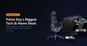 Prime Day deal hero with a LiberNovo chair, Valerion projector and Timekettle earbuds on a Tech My Money graphic.