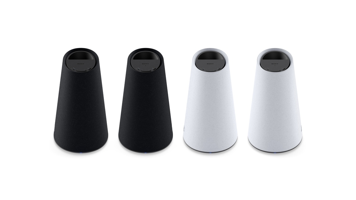 PlayStation Pulse Elevate wireless speakers in black and white