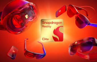 Qualcomm Unveils Snapdragon Reality Elite Processor for Spatial Computing The Qualcomm Snapdragon Reality Elite chipset branding graphic.
