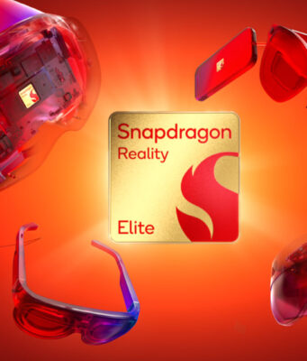 Qualcomm Unveils Snapdragon Reality Elite Processor for Spatial Computing The Qualcomm Snapdragon Reality Elite chipset branding graphic.