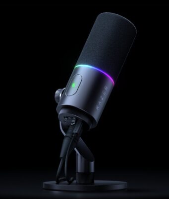 Razer’s first XLR mic, the Seiren V3 Pro, lands at $249.99 Razer Seiren V3 Pro XLR/USB-C microphone on a stand with the RGB ring glowing in pink and teal