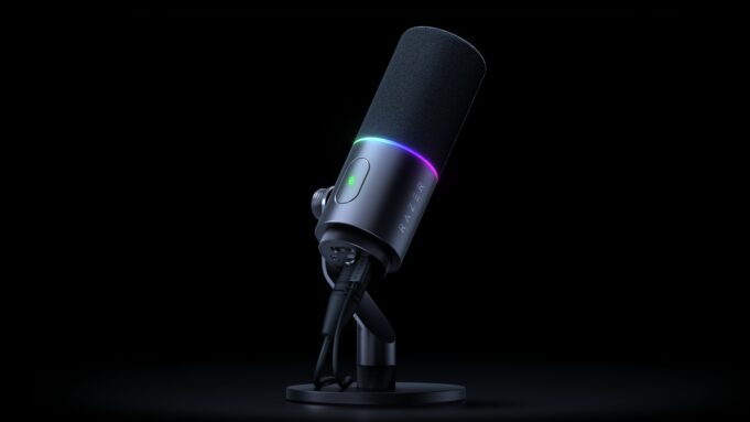 Razer’s first XLR mic, the Seiren V3 Pro, lands at $249.99 Razer Seiren V3 Pro XLR/USB-C microphone on a stand with the RGB ring glowing in pink and teal