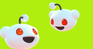 Two 3D Reddit Snoo mascots facing each other on a bright green background