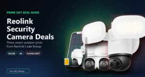 Reolink Prime Day security camera deals hero with Argus PT Ultra, Go PT Ultra, and TrackFlex Floodlight WiFi product cutouts