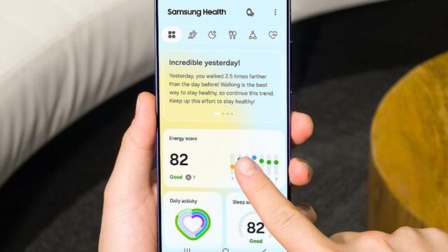 Samsung Health app showing AI health scores on a Galaxy phone