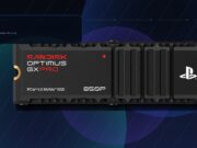 SanDisk 8TB PS5 SSD Optimus GX PRO 850P on a blue gaming hardware background