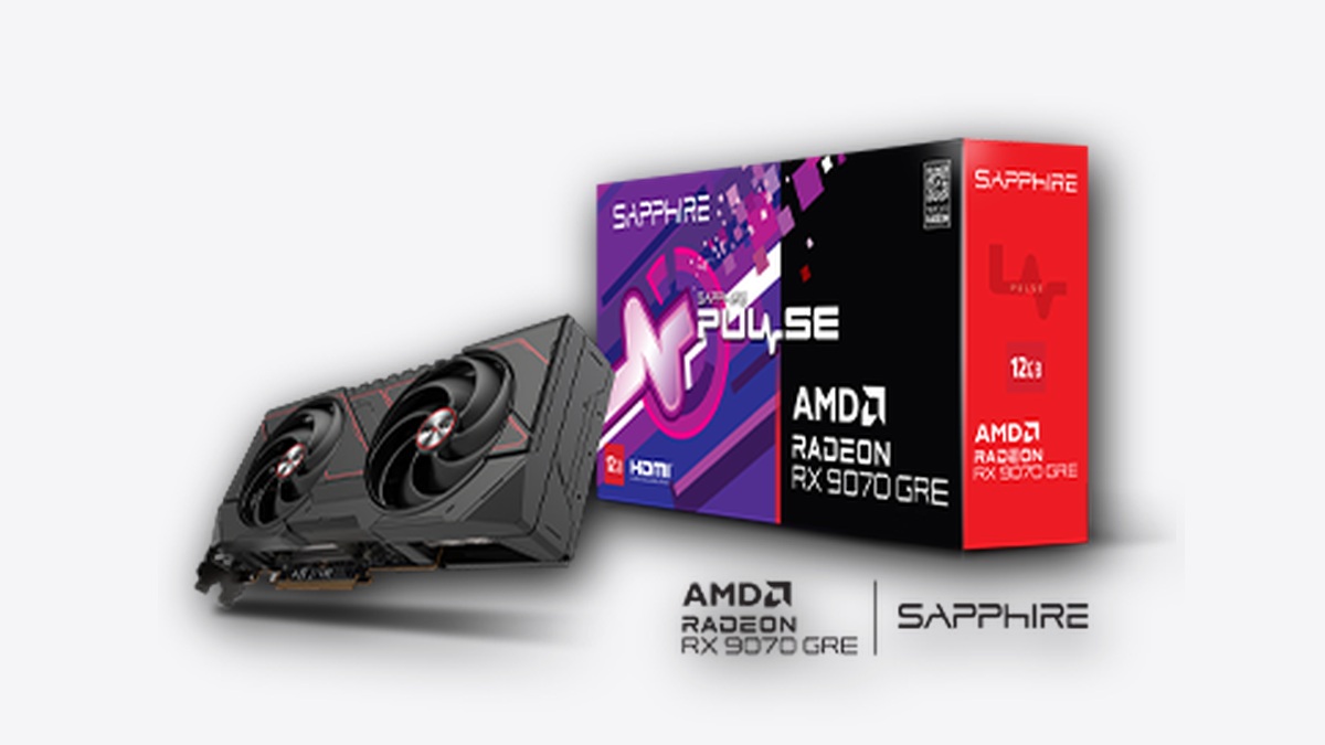 Sapphire Pulse Radeon RX 9070 GRE graphics card and retail box