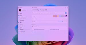 Screen Tint settings in Windows 11 showing color presets and a strength slider
