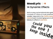 MorningBlues SonicGlass A1 transparent lyric speaker displaying floating text on a table.