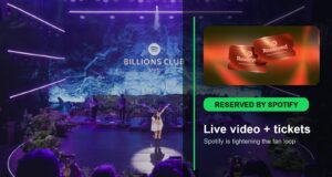 Spotify live concert video and Reserved tickets composite using official Spotify newsroom images