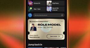 A conceptual layout showing Spotify pre-sale tickets interface and superfan reserved status.
