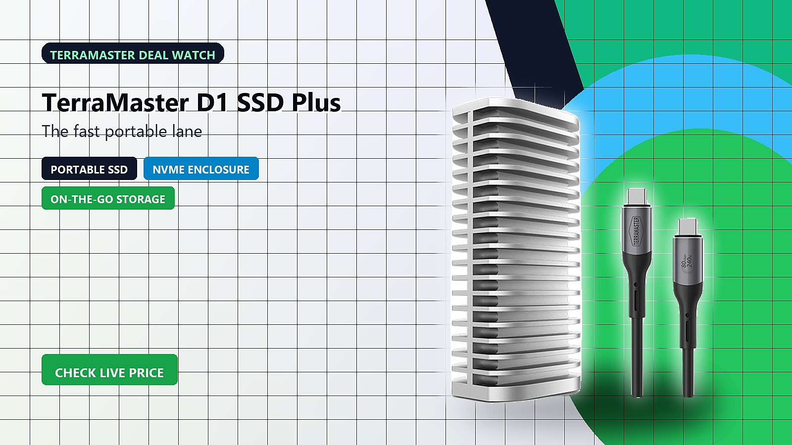 TerraMaster D1 SSD Plus portable NVMe enclosure deal hero