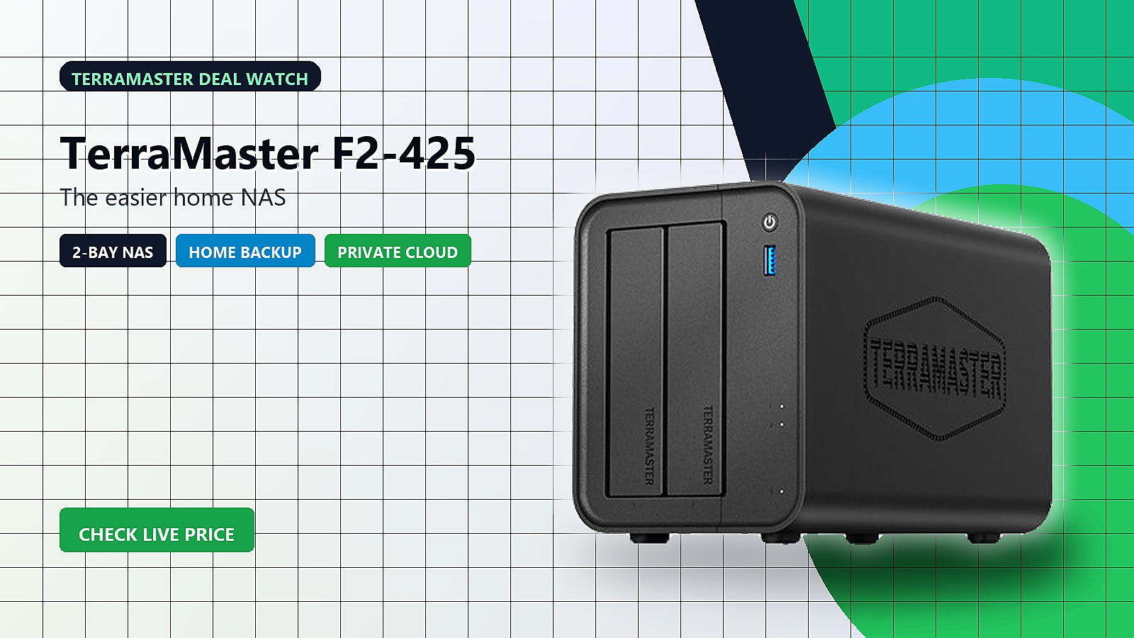 TerraMaster F2-425 two-bay home NAS deal hero