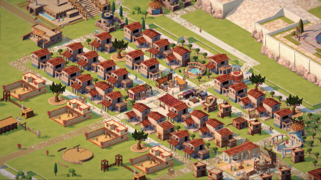 Theos: Cities of Myth screenshot showing a sprawling ancient Greek city