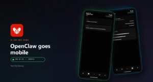 Two phones running the OpenClaw app: a Connected chat with the assistant and the device-tools screen sharing camera, screen and location with the gateway