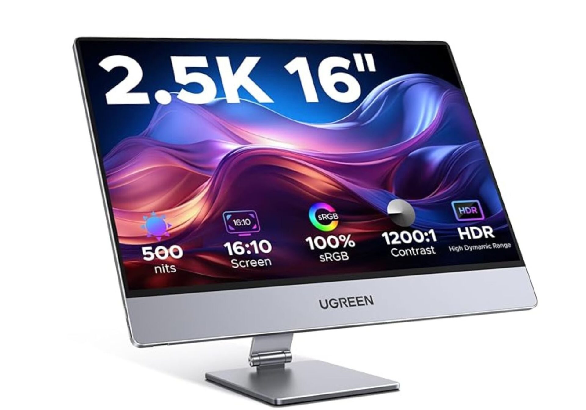 UGREEN AP16 portable monitor shown with its magnetic stand