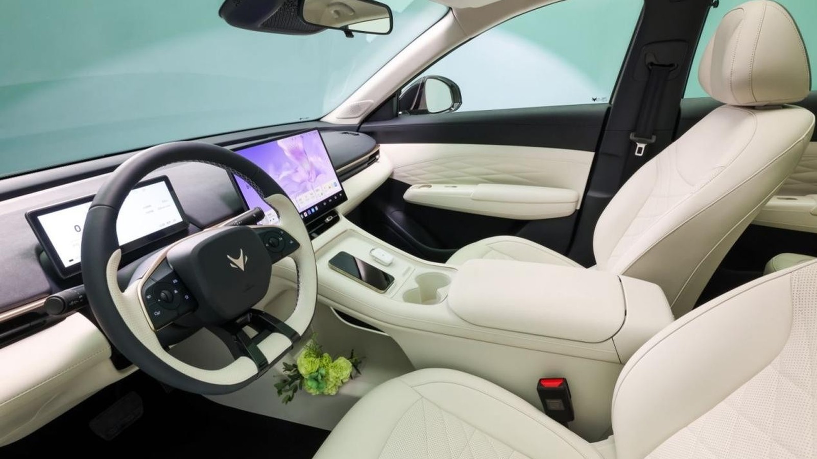Arcfox Beta T1 interior with a 15.6-inch touchscreen and dual displays