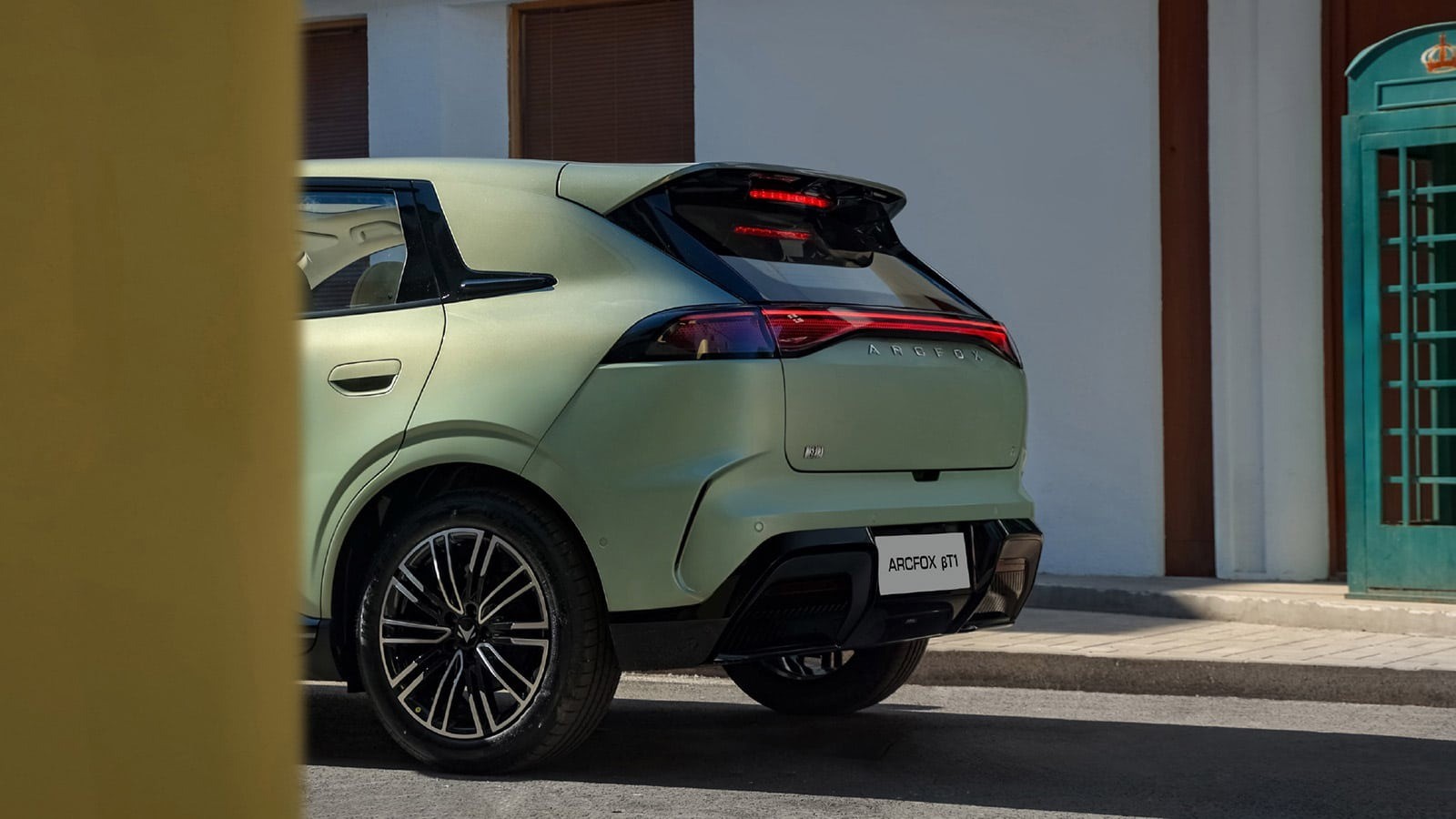 Arcfox Beta T1 rear three-quarter showing its full-width taillight
