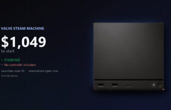 Steam Machine Price Revealed: Valve’s Mini PC Starts at $1,049 The Valve Steam Machine, a black SteamOS cube with front ports, on a Tech My Money graphic showing its 1049-dollar starting price.