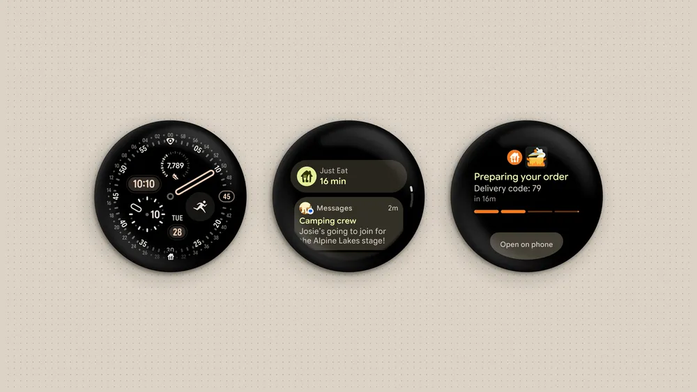 Wear OS 7 Pixel Watch update showing Live Updates on a smartwatch