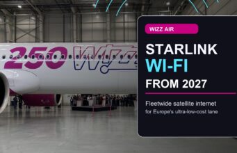 Wizz Air aircraft with Starlink Wi-Fi from 2027 editorial composite