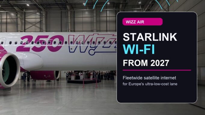 Wizz Air aircraft with Starlink Wi-Fi from 2027 editorial composite