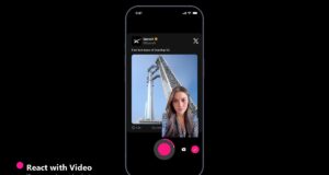 X React with Video reaction video feature shown on an iPhone