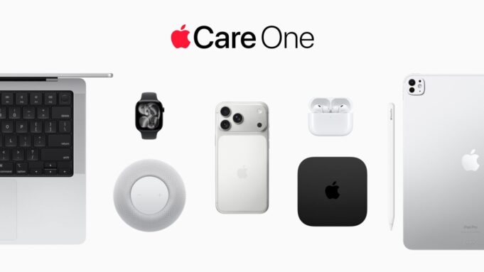AppleCare One Expands to the UK, France, Germany and Australia AppleCare One lineup showing a Mac, Apple Watch, iPhone, AirPods Pro, Apple TV and iPad