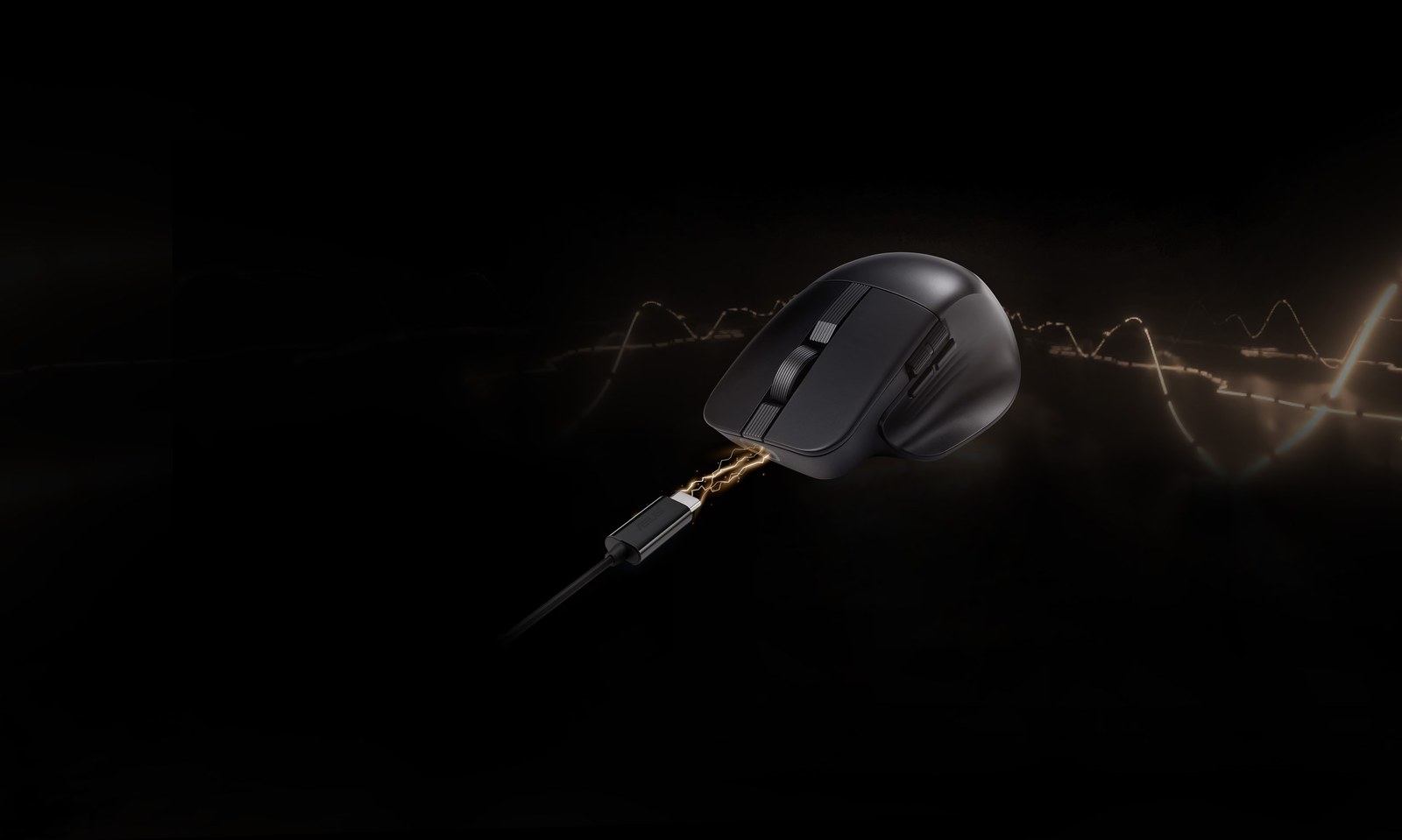 ASUS ProArt Mouse MD301 connected to a USB-C cable during fast charging
