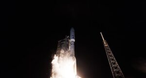 Atlas V rocket lifting off at Cape Canaveral carrying 29 Amazon Leo satellites on the final Atlas V satellite mission.