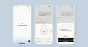 Claude voice mode product interface showing spoken conversation and model options