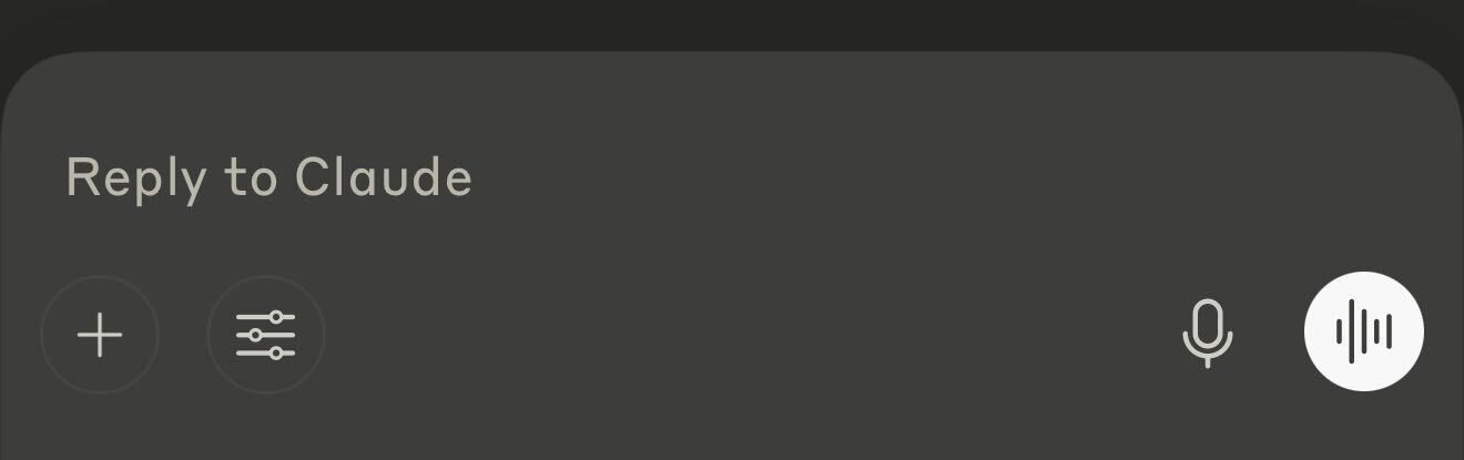 Claude mobile app chat input with voice mode sound-wave control next to the microphone