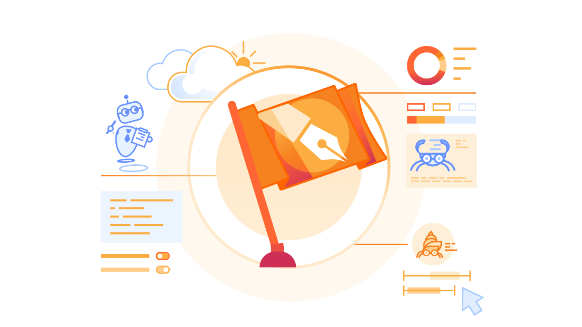 Cloudflare Content Independence Day illustration with a flag, crawler bots, and content controls