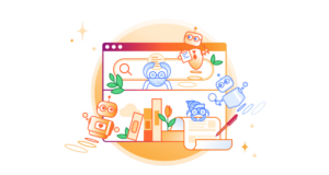 Cloudflare illustration of AI crawler bots visiting a website with search and content controls