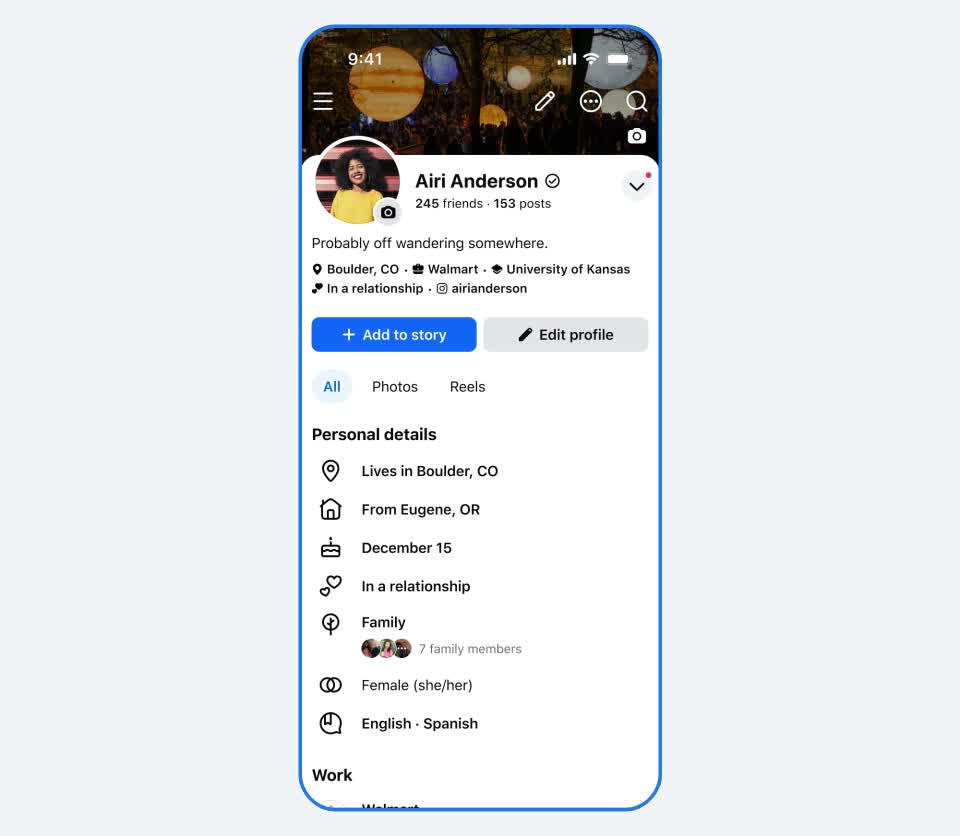 Facebook profile showing the free Facebook Verified checkmark badge