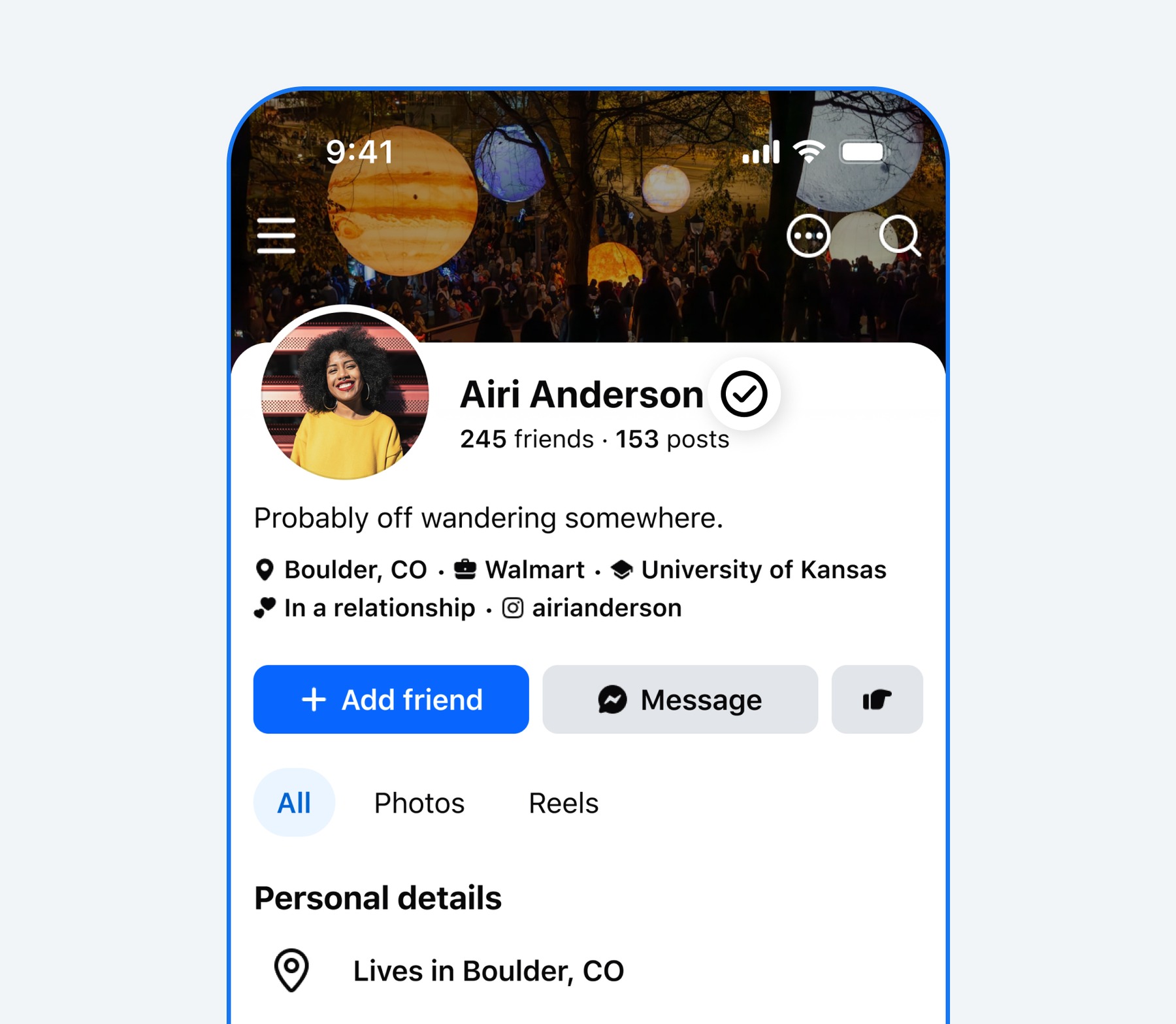 Facebook Verified selfie check UI confirming a real person is behind a profile