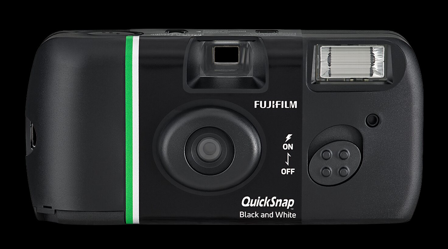 Fujifilm QuickSnap Black and White disposable camera front product design view