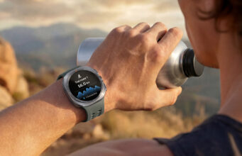 Samsung Galaxy Watch Ultra 2 titanium smartwatch product hero with green sport dial