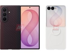 Android Headlines render showing leaked Galaxy Z Fold 8 and Galaxy Z Flip 8 case designs