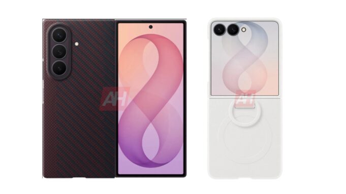 Galaxy Z Fold 8 Case Leak Shows Samsung’s Next Foldables Android Headlines render showing leaked Galaxy Z Fold 8 and Galaxy Z Flip 8 case designs