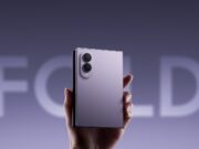 Samsung Galaxy Z Fold8 in Lavender held upright with its dual camera design visible