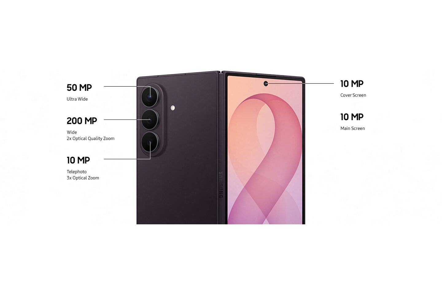 Galaxy Z Fold8 Ultra camera system with 200MP wide, 50MP ultrawide, and 10MP telephoto
