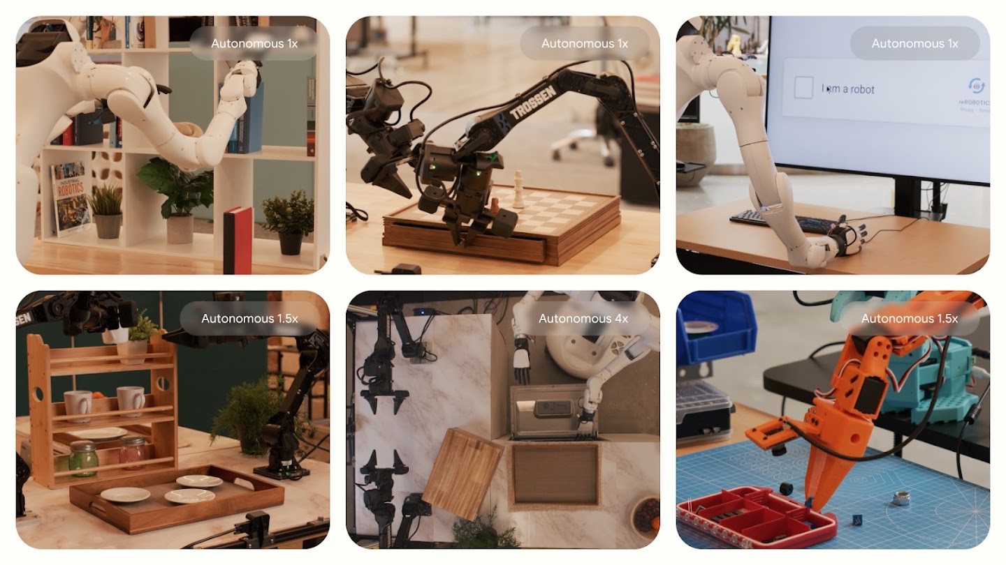 Google DeepMind Gemini Robotics 2 multi-robot embodiment demo still